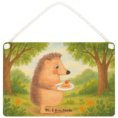 Produktbild von Mr. & Mrs. Panda Schild Igel Kuchenstück Design DIN A6 - Weiß - Geschenk, Torte, Essen Spruch, kleine aufmerksamkeit, holzbild, Lustige Sprüche, Wandbild Holz, Türschild