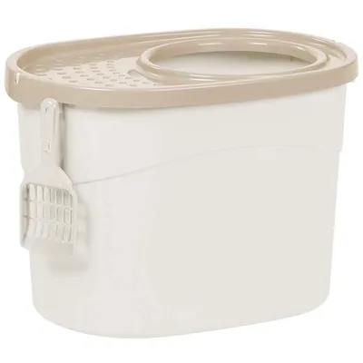 Obrázek produktu pro IRIS OHYAMA Odpadkový koš s lopatkou a horním vstupem – 53 x 39 x 56,9 cm – béžová a bílá
