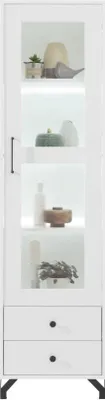 Produktbild von Vitrine Tellin 03, Farbe: Weiß / Weiß Hochglanz - Abmessungen: 190 x 50 x 40 cm (H x B x T)