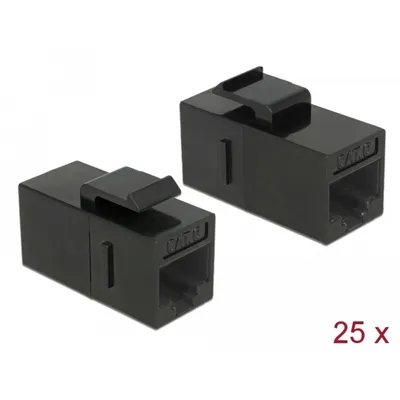 Produktbild von Delock Keystone Modul RJ45 Buchse > RJ45 Buchse Cat.6 UTP schwarz 25 Stück