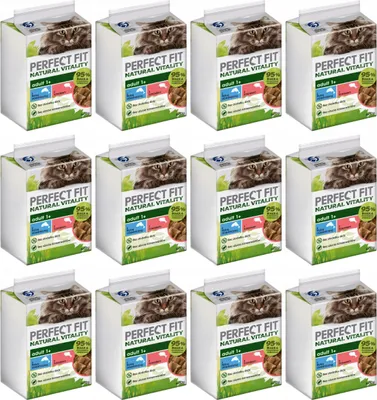Produktbild von Perfect Fit Natural Vitality Adult (1+) - Alleinfuttermittel für ausgewachsene Katzen mit Meeresfisch und Lachs, 72 Portionsbeutel à 50g, 12x(6x50g)