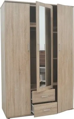 Image de Armoire TOM 3 portes – Chêne Sonoma – Avec miroir – L120 x H185 cm