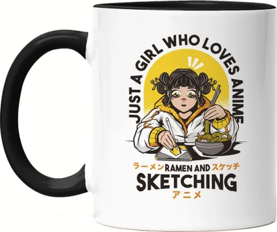 Produktbild von Just a girl who loves Anime, Ramen and Sketching Tasse Schwarz Anime Fans Ramen Lieblingsgericht Zeichnen Manga
