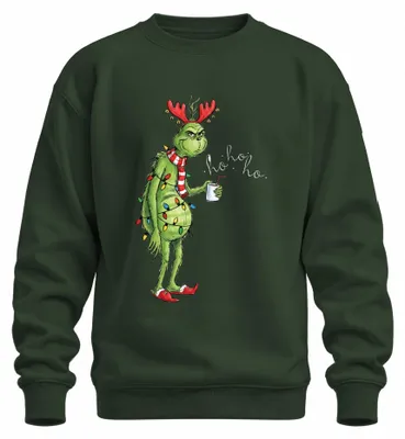 Zdjęcie produktu dla Świąteczny sweter z motywem Grinch'a, kolor butelkowej zieleni, rozmiar XL