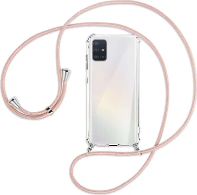 Produktbild von Handykette Backcover-Schutzhülle mit Band (Metall silberfarben) für Samsung Galaxy A51 (A515) - roségold