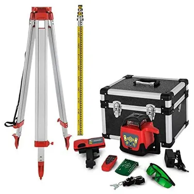 Productafbeelding van Laserwaterpas Roterend - Groene Laser Met Statief 1,65 M - 500 M Bereik - Aluminium - Voor Binnen En Buiten