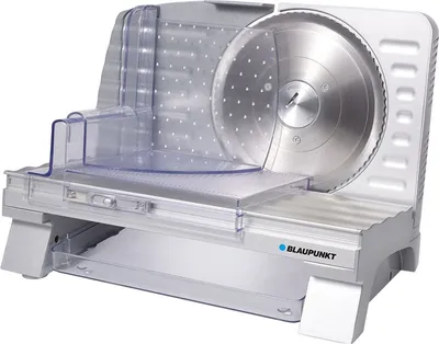 A Blaupunkt electric slicer is shown from a front-side angle against a white background.
