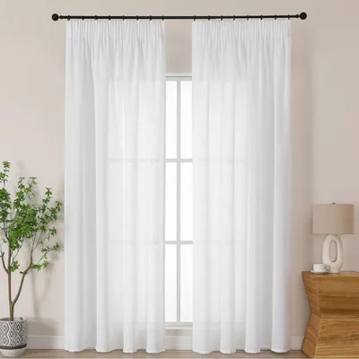 Zdjęcie produktu dla Zasłony z imitacją lnu, marszcząca taśma, zestaw 2 sztuk, białe, 229x140 cm