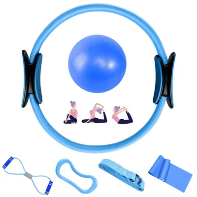 Zdjęcie produktu dla Zestaw do ćwiczeń Pilates z pierścieniem, mini piłką i gumami oporowymi do treningu w domu