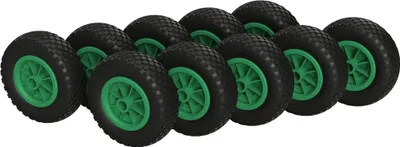 Immagine prodotto di 10 x Ruota in poliuretano Ø 200 mm 2.50-4 cuscinetto a strisciamento rotolo ruota del rimorchio a prova di foratura, nero/verde