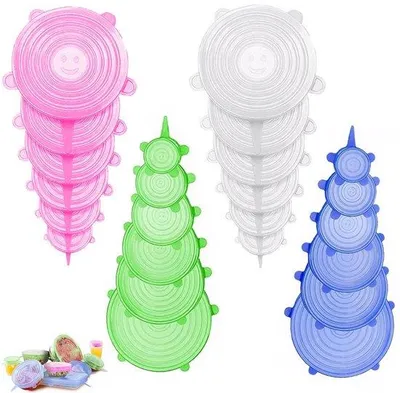 Productafbeelding van Ibenzoa® 24-delige set herbruikbare, rekbare siliconen afsluitdeksels – geschikt voor contact met voedsel & BPA-vrij, 6 maten (6,5–20,5 cm), blauw/roze/wit, universeel