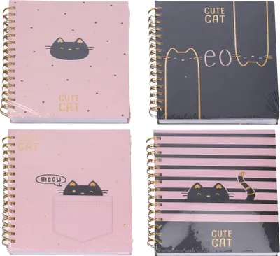 Produktbild von Notizbuch spiralgebunden, liniert, 15 x 21 cm, 100 Seiten – Katze