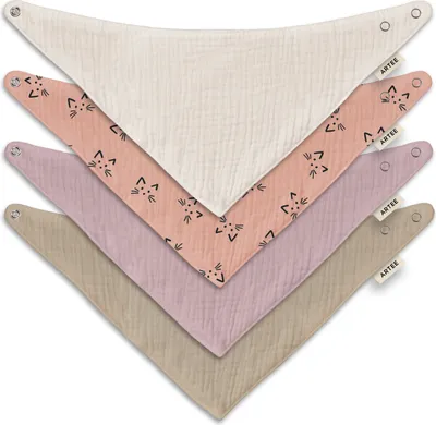 Produktbild von Musselin Halstücher Set 4 Stück Größe M Dreieckstücher Spucktücher Baumwolle Lätzchen Baby und Kleinkind
