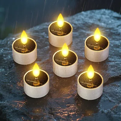 Solar-Teelichter, 6 Stück, wasserdicht, LED, flammenlos, für Außen