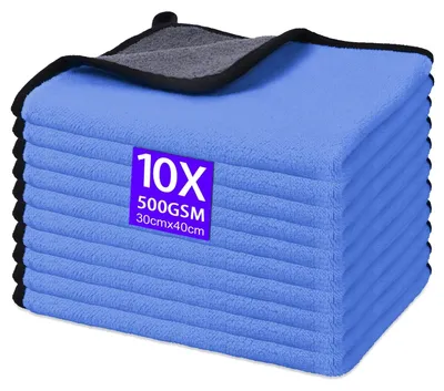Produktbild von Gucass 10 STK Mikrofasertücher Auto, 500 GSM Poliertücher Auto Trockentücher, Putztücher Extrem Saugstark & Fusselfreie, Mikrofaser-Handtüch zur Pflege Motorrad Trocknen, 30x40cm(Grau Blau)