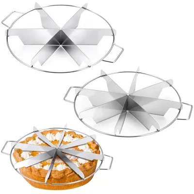 Produktbild von 2er-Set Kuchenmarkierer Edelstahl 27cm, Kuchen Schneider & Torten Einteiler mit Griff, 8/6 Stücke – Präziser Torten Schneideaufsatz