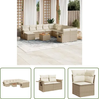 Produktbild von The Living Store 12-tlg. Garten-Sofagarnitur mit Kissen Beige Poly Rattan