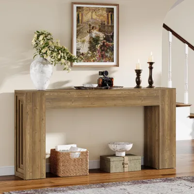 Zdjęcie produktu dla Tribesigns stolik konsola, 160 cm wąski stolik w stylu wiejskim za kanapą do salonu, strefy wejściowej, przedpokoju, foyer, naturalny brąz