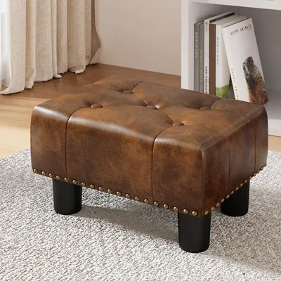 Rechteckiger Fußhocker aus Kunstleder, 40x30x23 cm, braun