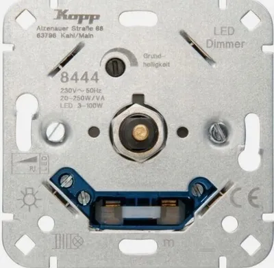 Zdjęcie produktu dla Ściemniacz LED Kopp, 3 - 100 W z przełącznikiem ciśnieniowym/przejściowym, 844400008