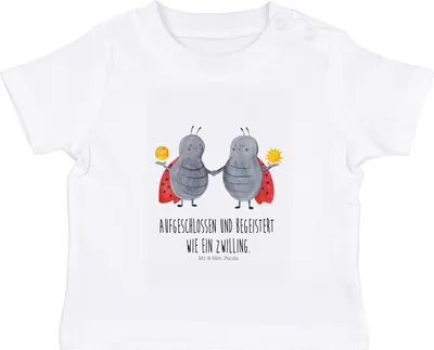 Produktbild von Mr. & Mrs. Panda Babyshirt Sternzeichen Zwilling 6. - 12. Monat - Weiß - Geschenk, Kleinkind Shirt, T-Shirt Baby, Zwillingsschwester, Baumwolle, Zwillinge, Marienkäfer