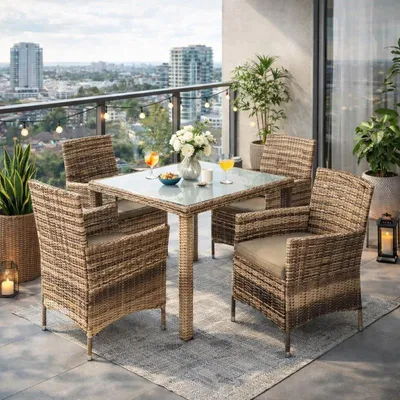 Produktbild von Polyrattan Sitzgruppe Gartenmöbel Set Rattan Gartenset Essgruppe Beige Braun