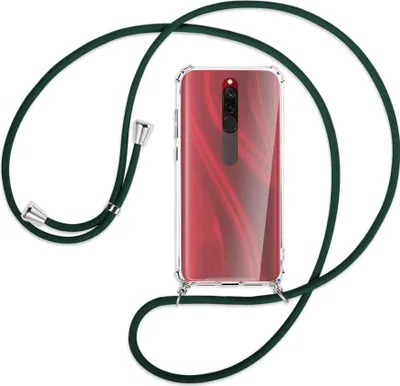 Produktbild von Handykette Backcover-Schutzhülle mit Band (Metall silberfarben) für Xiaomi Redmi 8 - dunkelgrün