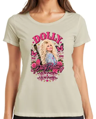 Obrázek produktu pro Dolly Parton. V památce. 1946-2026. Legenda country hudby. Odpočinutí. Dámské tričko, barva: přírodní, velikost: S