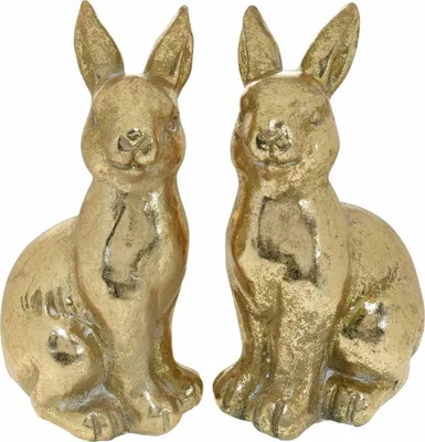 Produktbild von Goldene Deko Osterhasen sitzend, Antik-Look Osterdeko Hasenpaar, H16,5cm, 2 Stück