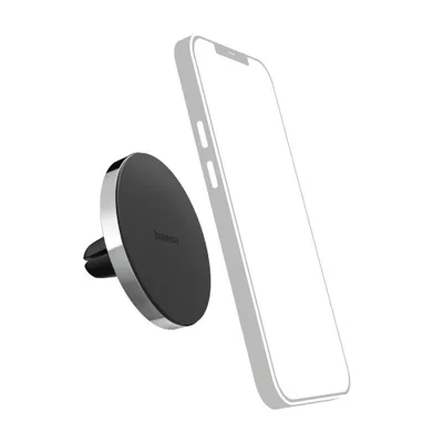 A magnetic car phone mount and a smartphone.