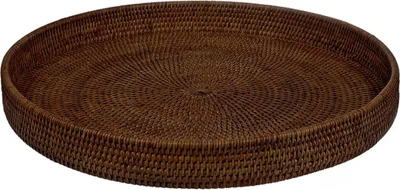 Obrázek produktu pro Kulatý ratanový tác Ø 48 cm - velký kulatý servírovací tác/dekorativní podnos z tkaného ratanu - ručně vyrobený v barvě Dark Mocha