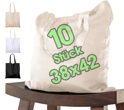 Produktbild von 10 STÜCK Baumwolltasche 38x42 cm unbedruckt, zwei lange Henkel ®