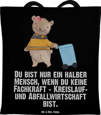 Produktbild von Mr. & Mrs. Panda Beutel Fachkraft - Kreislauf- und Abfallwirtschaft Herz - Schwarz - Geschenk, Müllmann, Tasche, Tote Bag, Schultasche, Spruch, Müllwerker, Witzig, Lustig