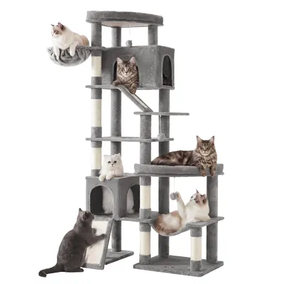 Produktbild von FEANDREA Kratzbaum XXL für Große Katzen mit 6 Ruhebereichen 105 x 45 x 202 cm Hellgrau