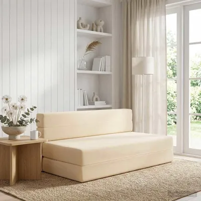 Obrázok produktu pre vidaXL Rozkladacia pohovka, krémová, 152 x 86,5 x 60 cm, látka