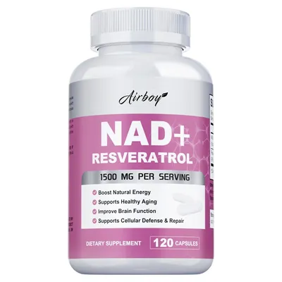 Produktbild von NAD+ Resveratrol 1500mg (120 Kapseln) Nahrungsergänzungsmittel, Haut, Falten, Anti-Aging, Energie, Konzentration, Gehirn, Gedächtnis, Zellregeneration