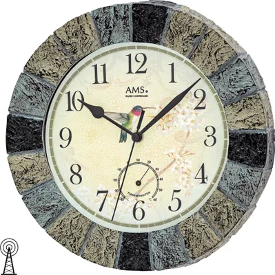 Produktbild von AMS 5979 Wanduhr Funk Funkwanduhr analog Stein-Optik mit Thermometer
