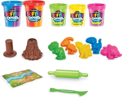 Zdjęcie produktu dla Zestaw dinozaurów z plastycznej i fluorescencyjnej modeliny