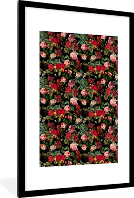Produktbild von MuchoWow® MuchoWow® Gerahmtes Poster Blumen - Rot - Rosen 60x90 cm - Poster mit zchwarzem Bilderrahmen - Dekoration - Wandposter Wohnzimmer - Hochwertig