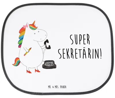 Produktbild von Mr. & Mrs. Panda Sonnenschutz Pkw Einhorn Sekretärin - Weiß - Geschenk, Büro, Unicorn, Einhörner, Auto Sonnenblende, Rechtsanwältin, hitzeschutz, für