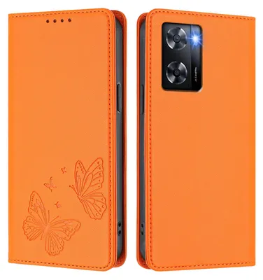 Image de Étui en cuir pour Oppo A57e/A57s/A57 4G/A77s/A77 4G, motif papillon en relief, étui portefeuille à rabat avec support, orange