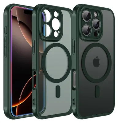 Immagine prodotto di Custodia magnetica per iPhone 16 Pro Custodia protettiva Magsafe Telaio in TPU antiurto forte anello magnetico, verde