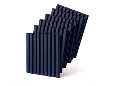 Produktbild von MEBANO. 6er-Set Akustikpaneele Holz 40x40 cm Indigo Blau 3D Wandpaneele aus Holzfunier und Filz Wandverkleidung Moderne Lamellenwand, KI-generiertes Bild