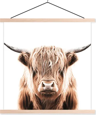 Produktbild von MuchoWow® Textilposter Tiere - Schottisches Hochlandrind - Kuh 120x120 cm mit holzfarbenen Rahmen - Textil-Poster