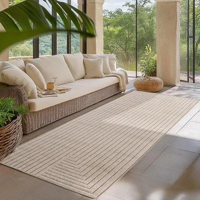 Zdjęcie produktu dla Dywanik ogrodowy Homebyhome, nowoczesny styl boho, efekt 3D, wytrzymały i odporny na promieniowanie UV, idealny na taras, do salonu i kuchni, wymiary: 80 x 250 cm