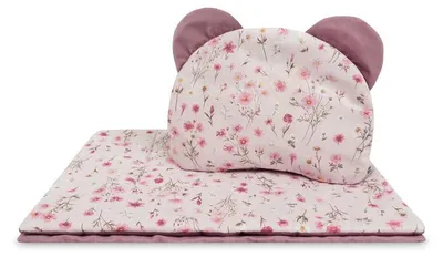 Imagen del producto de Conjunto de cochecito para bebé Velvet Bloom en rosa, reversible, con manta y cojín