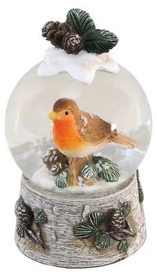 Schneekuppel Robin & Mistel, Glas, 1 Stück, Tischdeko