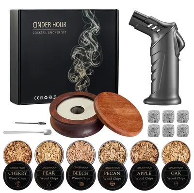 Whisky-Smoker-Set mit Gasbrenner, 6 Granitsteinen & 6 Holzchips