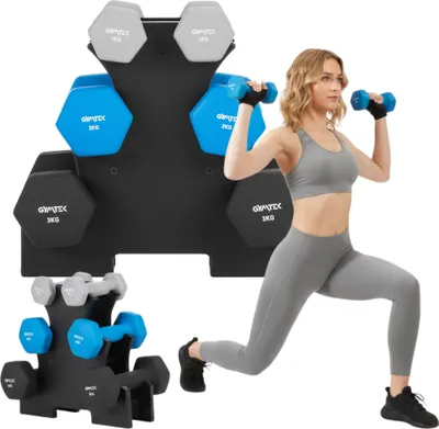 Produktbild von Gymtek® Kurzhantel Set mit Ständer - 6er-Set - 2x 1kg, 2x 2kg, 2x 3 kg Hanteln - Hantel Set für Krafttraining, Fitness, Workout