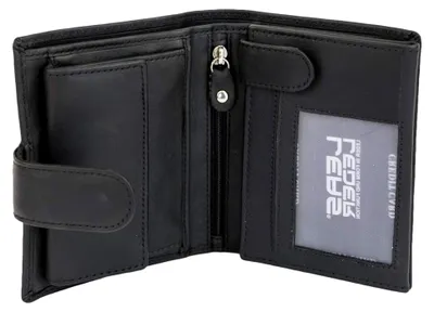 Produktbild von Damengeldbörse und Herren Geldbeutel mit Außenriegel und XXL Kleingeldfach im Wiener Stil mit 3 Scheinfächern im Hochformat Echt-Leder, schwarz - Special-Edition